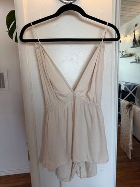 Indah Cream Lightweight V-Neck Romper